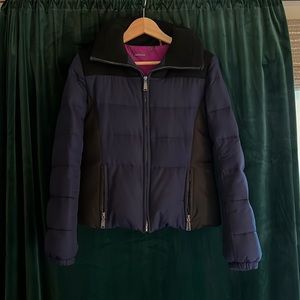 Small black and blue Elie Tahari Down Puffy Coat.